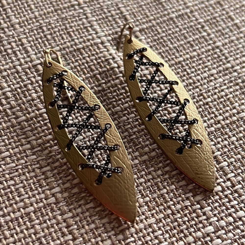 Boutique Brushed Dark Metal & Gold 2.25” Dangle Earrings